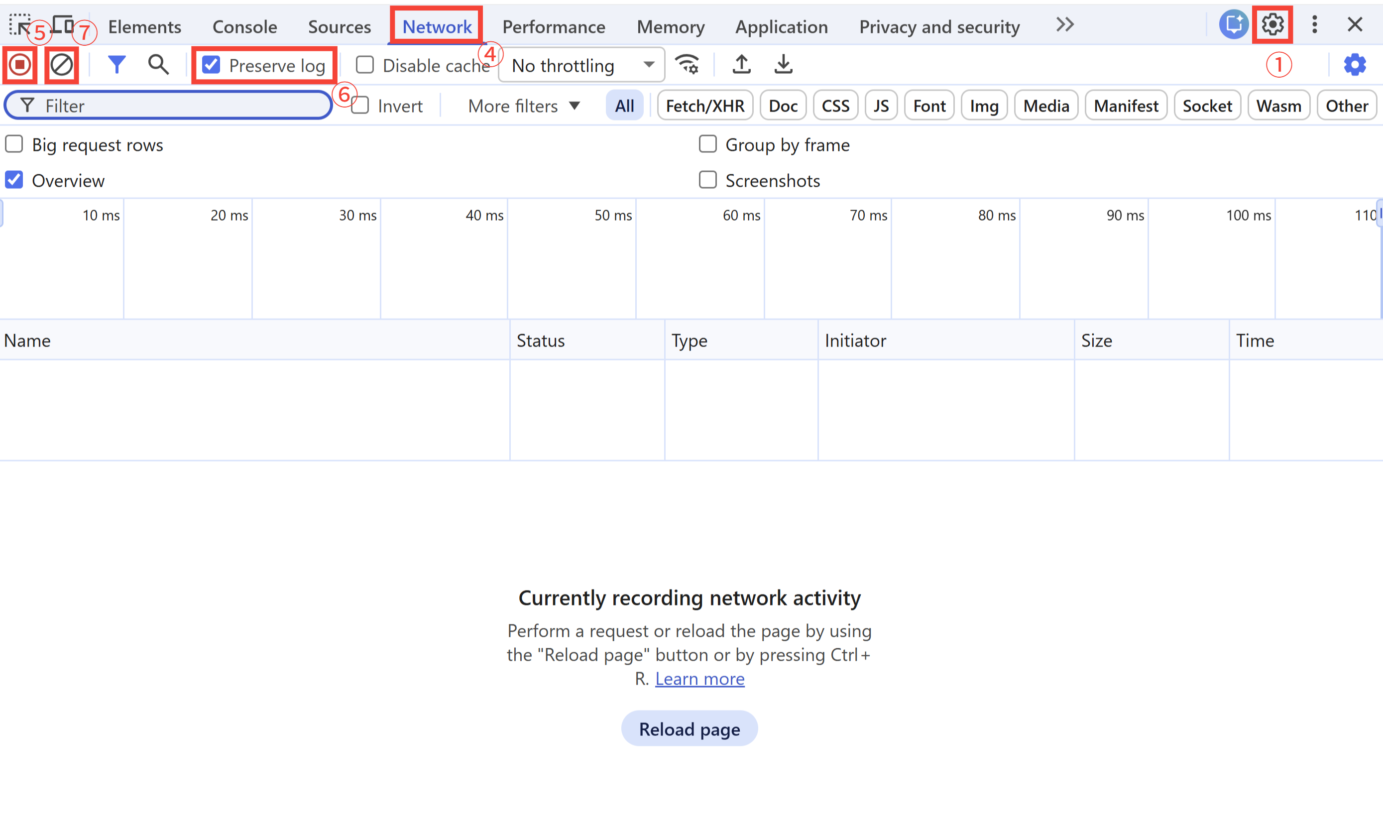 Google Chromeのディベロッパーツールのスクリーンショット。「設定を行う」手順でクリックする箇所が赤枠で強調されている