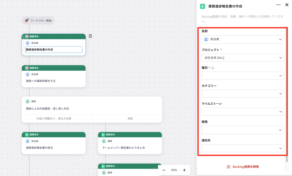 ワークフローの作成画面のスクリーンショット。「ステップを追加」が赤枠で強調されている。